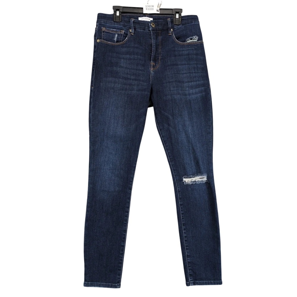 Good American Good Legs Crop‎ Jeans Womens 8 29x27 Distressed Dark Wash Stretch